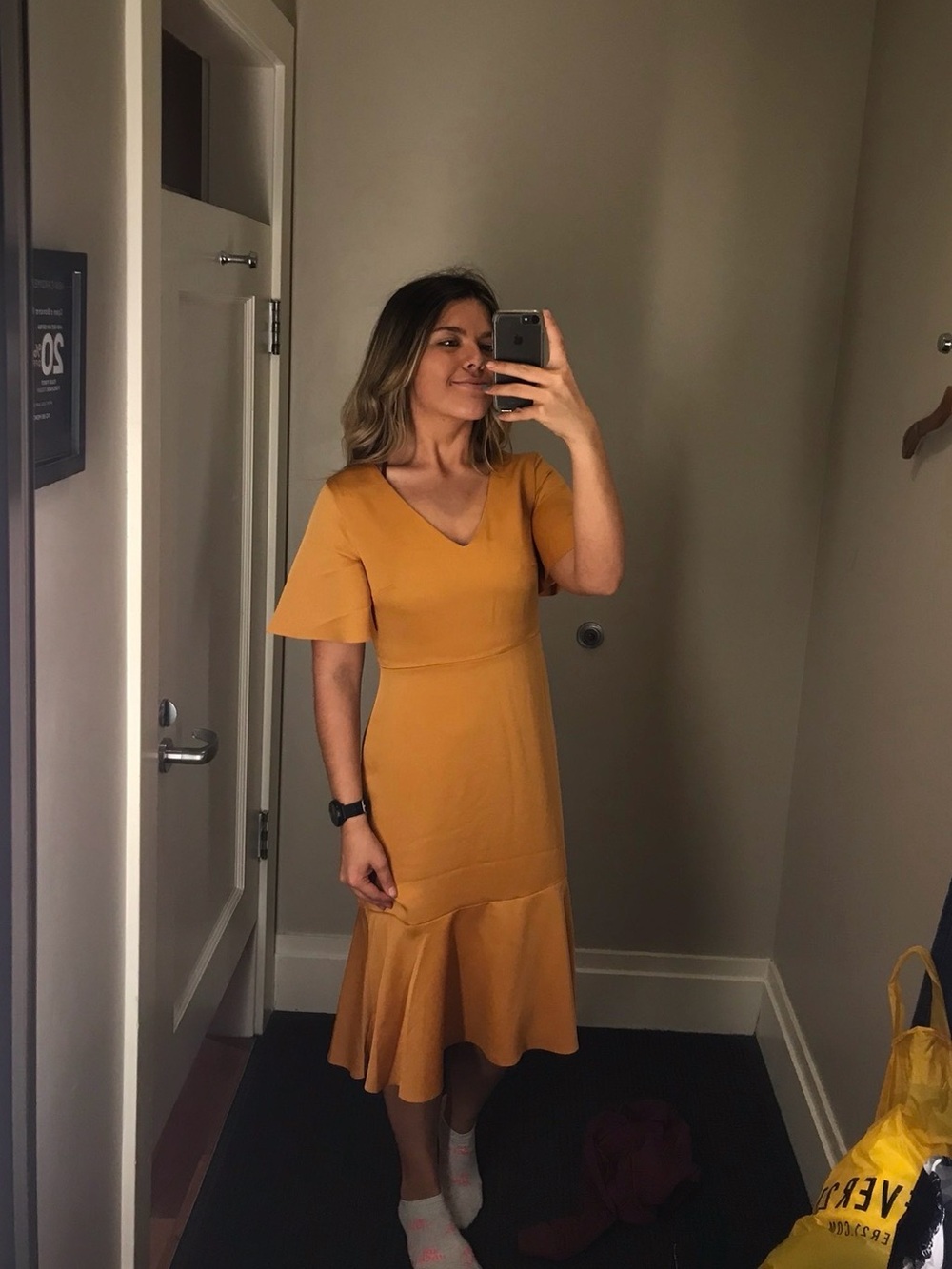 Banana Republic Mustard V-Neck Midi Dress